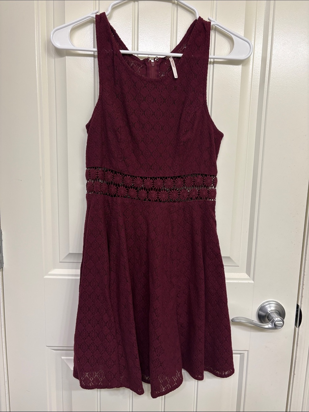 Free People Burgundy Lace Mini Dress with Waist Cutouts